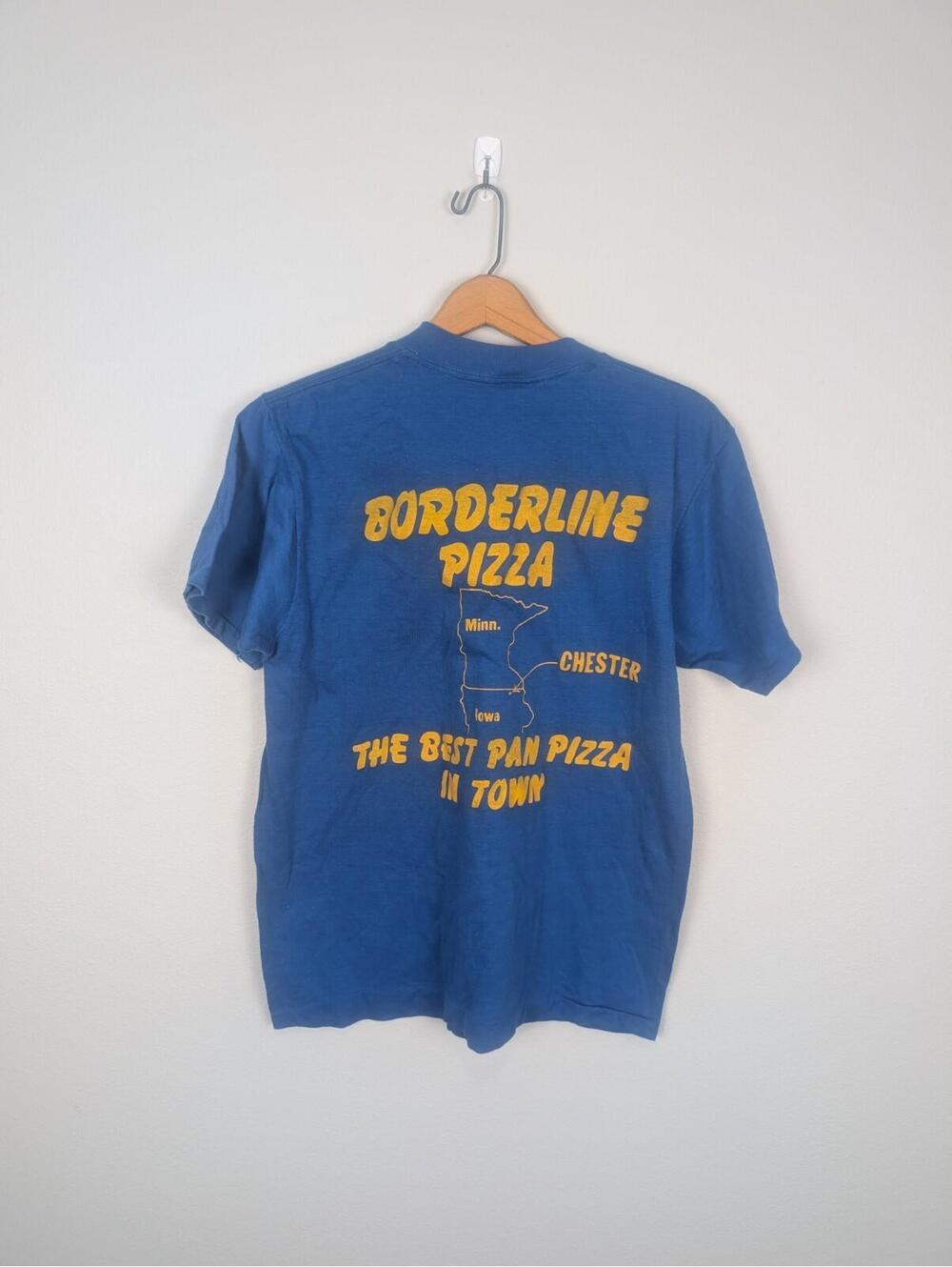 Rare Vintage SCREEN STARS Borderline Pizza Chester Iowa T Shirt 80s 90s Medium